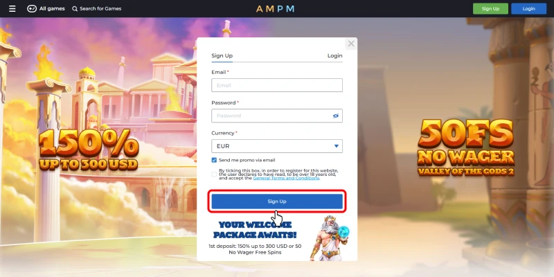 AMPMカジノ|新規登録時入力画面