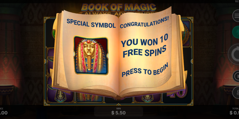 BOVEGASカジノの入金不要ボーナスで遊んでみたスロットゲーム「Book of Magic: Always Adventure」のフリースピンゲット
