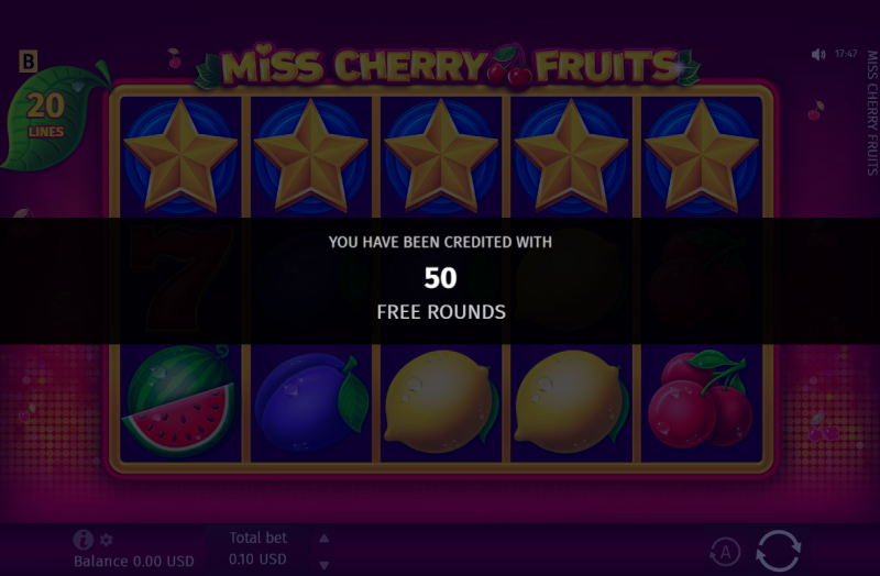 カジノギャラクシー|入金不要ボーナスの対象ゲーム「Miss cherry fruits」
