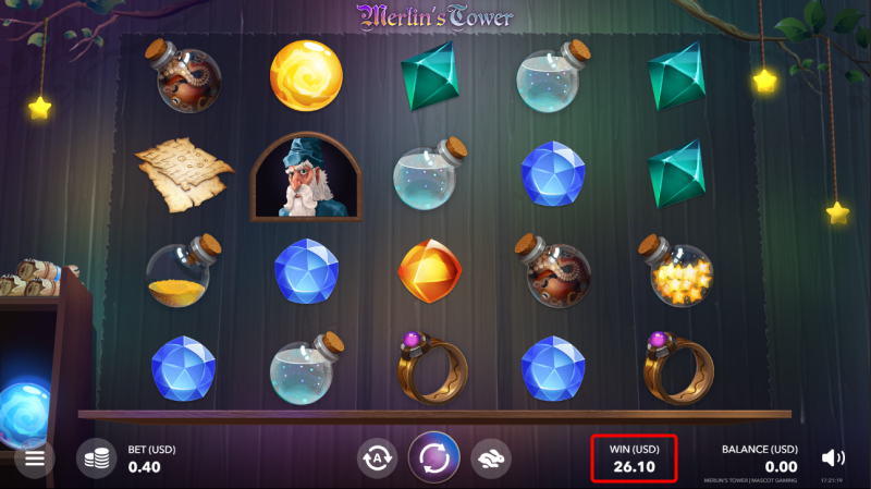 DENDYカジノ入金不要ボーナス対象ゲーム「Merlin's Tower」で100回転遊んでみた結果