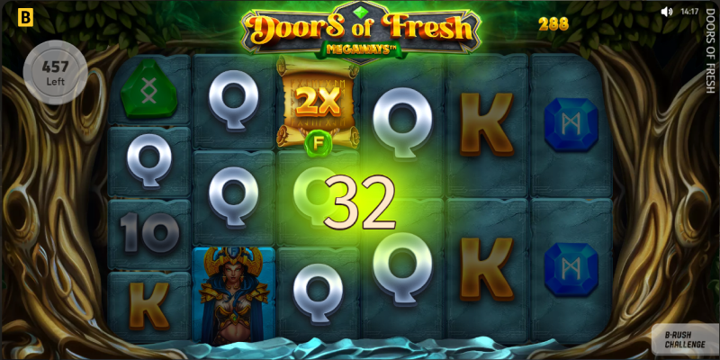 対象ゲーム「Doors of Fresh Megaways」の配当獲得画面