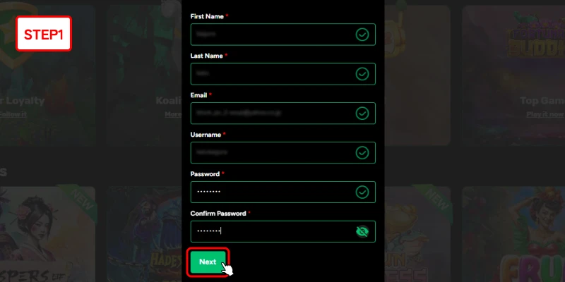 オズウィンカジノ新規登録画面STEP1