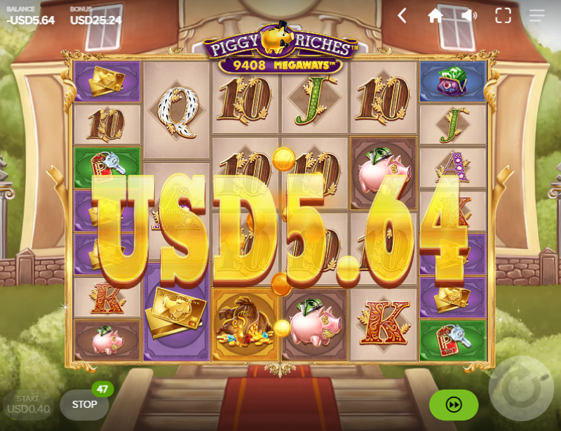 「Piggy Riches Megaways」配当獲得画面